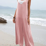 Wide Leg Jumpsuit Sleeveless V-Neck Casual Loose Jumpsuit Comfy Baggy Tank Romper with Pockets