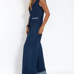 Nadorine Casual Denim Two-piece Set Sleeveless Vest and Long Wide-leg Jeans Pants