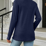 Solid Color V-Neck Button Loose Long Sleeve T-Shirt Top