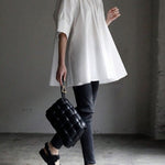 Half Sleeves Loose Solid Color High Neck Blouses&Shirts Tops
