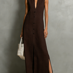 Women's Elegant Dark Brown Round-neck Sleeveless Loose-fitting Long Dress