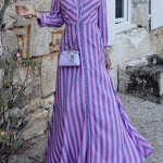 Stylish Long Sleeves Striped Lapel Collar Maxi Dresses