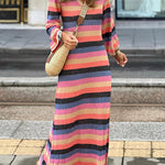 Striped contrast v-neck knitted dress