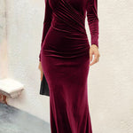 Velvet V-neck pleated hip skirt elegant fishtail slim dress evening dress