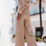 Casual Simplicity Solid Fold Off the Shoulder Long Sleeve Two Pieces