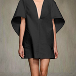 Half Sleeves Loose Solid Color Deep V-Neck Mini Dresses
