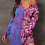 Leopard Stitching Sweater Knit Sweater Cardigan