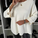 Elegance and Modern Knit Button Detail Half Sleeve Loose Sweater