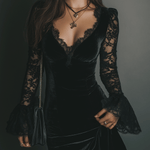 Romance Midnight Velvet Lace Bell-Sleeve Mini Dress