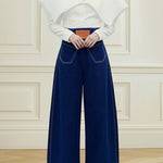 High Waisted Loose Elasticity Pockets Solid Color Zipper Jean Pants Bottoms