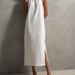 Women's Elegant White Woven Round-neck Sleeveless Maxi Dress