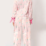 Christmas Printed Velvet Lace-up Long-sleeve Pocket Top and Elastic Waist Wide-leg Pants Set