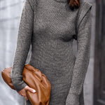Round Neck Long Sleeve Sexy Sweater Dress