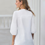Nadorine Lace Crochet V Neck Half Sleeve Embroidery Button Down Blouses Casual Shirts