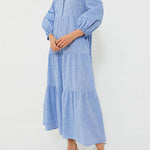 Solid Color Lapel Elastic Cuffs Loose Maxi Dress