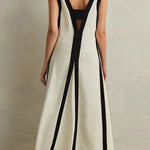 Elegant Piano Keys Reversible Style Colorblock A-line Maxi Dress