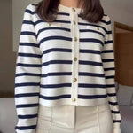 Striped Knit Cardigan with Metal Buttons