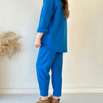 Simple Casual Two-Piece Set with Fleece Inside Lapel-Neck Shirt+Wide-leg Pants