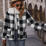 Nadorine Double Sided Fleece Long Sleeve Plaid Jacket