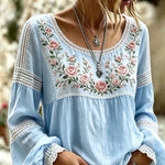 Amabel™ | Boho Floral Embroidered Blouse