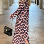 Women's Fashion Printed V Neck Long Sleeve Maxi Dress