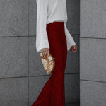 Diva Velvet Sequin High Rise Elastic Waist Flare Pants