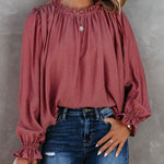 Nadorine Ruffle Long Sleeve T-Shirt Crewneck Top for Women Cute Summer Casual 2026 | Under $40