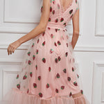 Sleeveless Mesh Strawberry V-Neck Dress