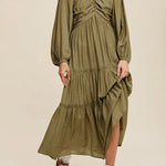 V Neck Bowknot Cutout Frill Tiered Maxi Dress