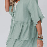 Ruffled Trim Short Sleeve Open Front Kimono