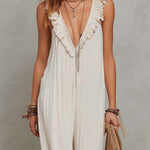 Lightweight Bohemian-style Pleated Chiffon Sleeveless Jumpsuit