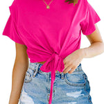 Short Sleeve Knot Front Cropped T-shirt