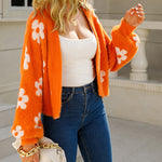 Nadorine Women's Cute Daisy Knit Cardigan Long Sleeve Casual Flower Open Front Sweater Tops