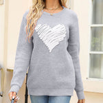 Nadorine Casual Heart Round Neck Pullovers Long Sleeve Sweaters