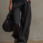 Black Collared Button-down Sleeveless Top And Trousers Set