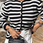 Fashion Casual Slim Fit Striped Cardigan Cropped Top