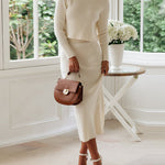 Solid Color Two Piece Set Women Sweater & Comfortable Slim Split Skirt