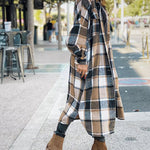 Flannel Wool Blend Plaid Lapel Button Down Shirt Long Sleeve Shacket Jacket with Pockets