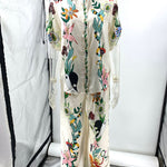 Half Sleeves Loose Buttoned Flower Print Pockets Lapel T-Shirt Top + Drawstring Elasticity Pants Bottom Two Pieces Set