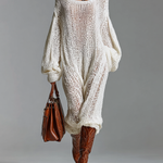 Women's Loose Knitted Round Neck Long Sleeve Maxi Dress
