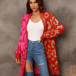 Leopard Stitching Sweater Knit Sweater Cardigan