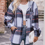 Nadorine Casual Mid-length Plaid Shirt Hooded Jacket