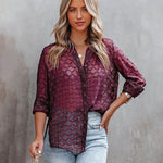 Nadorine Long Sleeve Button Up Shirt Summer Sheer Tulle Top for Women Casual Loose Business Casual 2026 | Under