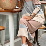 Pile collar color block sweater skirt suit