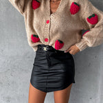 Sweet strawberry loose v-neck thick wool knitted top for women
