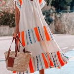 Summer loose casual dress with v-neck short sleeves in Formentera