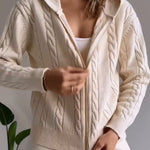 Nadorine Women's Casual Twist Jacquard Sweater Cardigan Two-Pieces Set