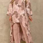 Exquisite Floral Print Crew Neck Paneled Pant Suit