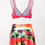 Split High-waisted Lotus Leaf Edge Printing Bikini Swimsuit