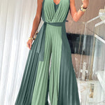 Colorblock Sleeveless Criss Cross Plunge V Neck Jumpsuit Casual Waist Tied Detail Pleated Romper